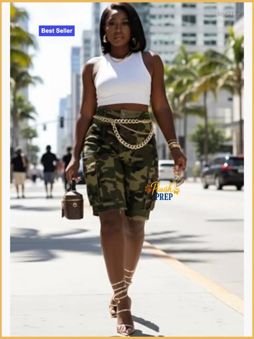 High Waisted Distressed Cargo Shorts with Pockets, Straight Leg, Jean Shorts